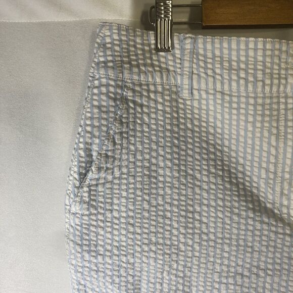 KIM ROGERS white blue striped seersucker flat front zip fly shorts 14 - Picture 2 of 10